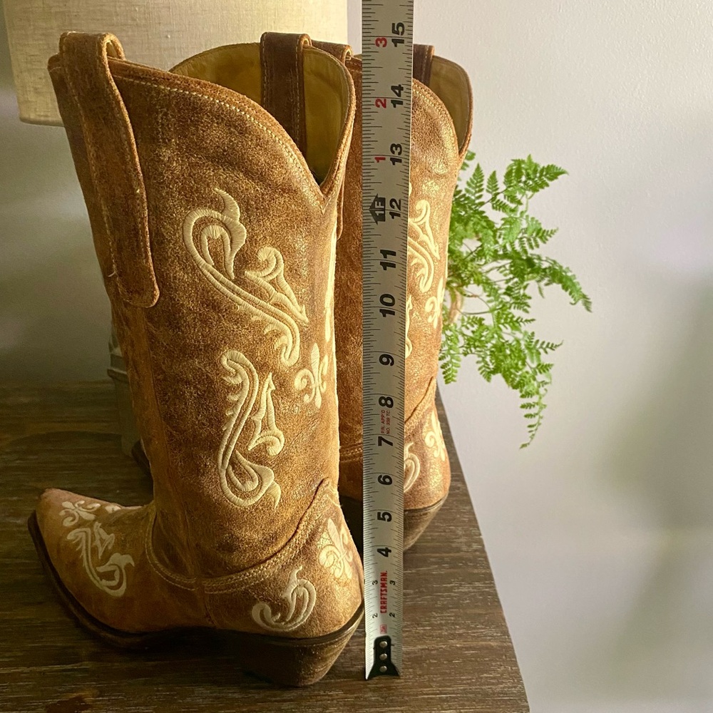 CORRAL Honey Cortez Ivory Scroll fleur de lis Cowboy Western Boots Womens 10 Tan - Picture 9 of 16